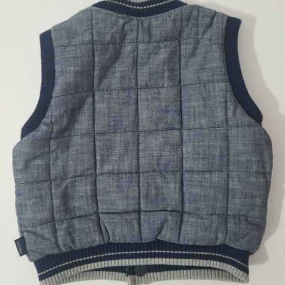Baby Gap Boys 6-12 Months Chambray Blue Navy Reversible Puffer Vest NWOT - Picture 3 of 4